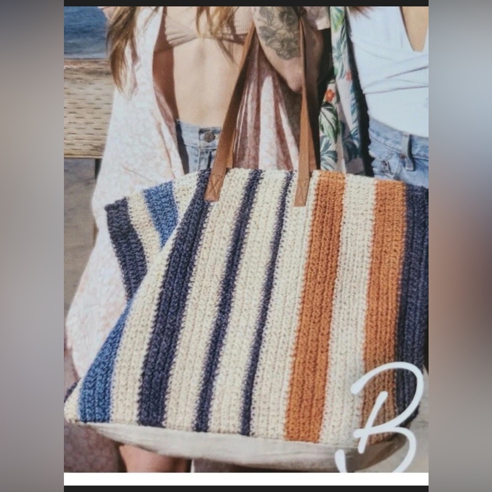 Rays for Days Striped Woven Cotton Blend Tote Bag New With Tags